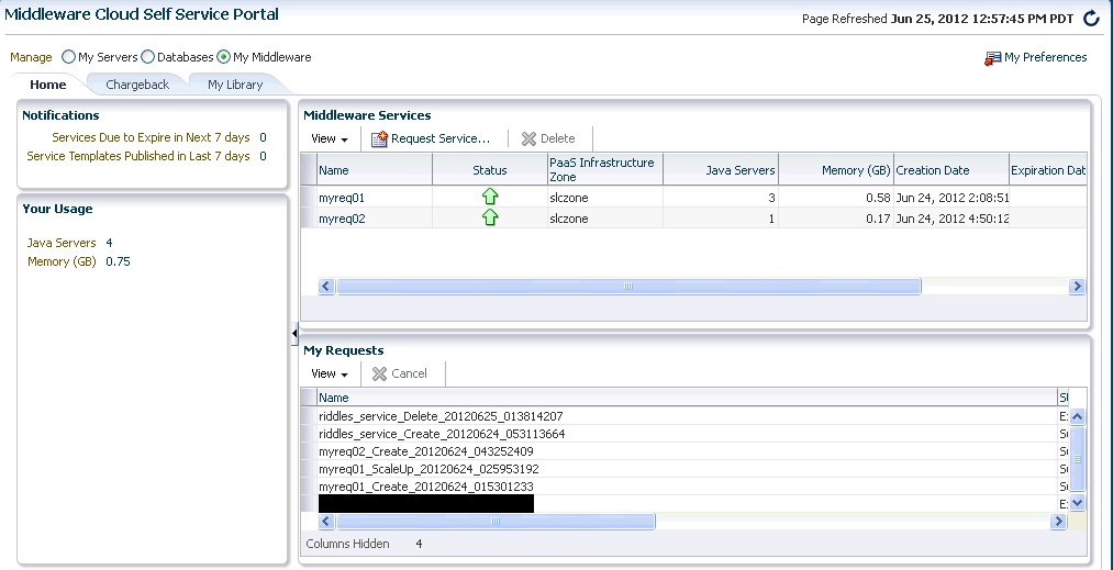 Middleware Cloud Self Service Portal