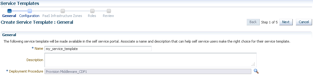 Create Service Template: General