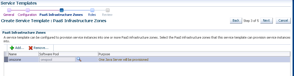 Create Service Template: PaaS Infrastructure Zones