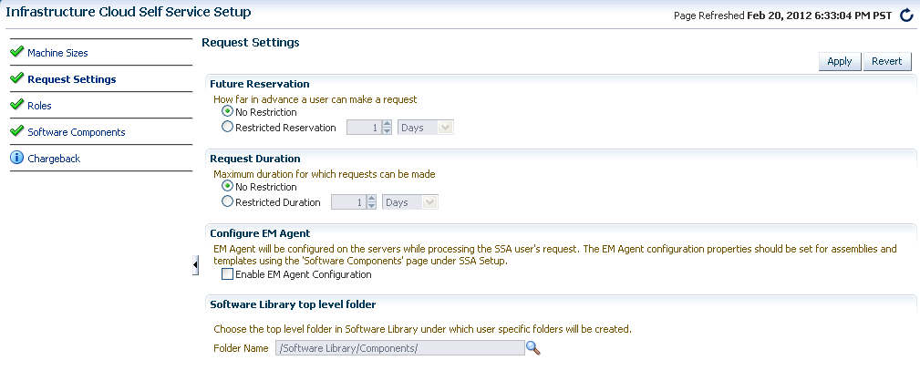 Self Service Portal Setup > Request Settings