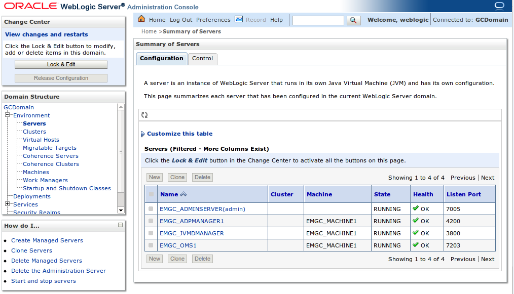 oracle weblogic server console