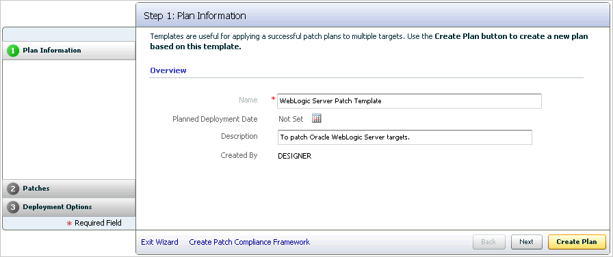 Create Plan Template Wizard