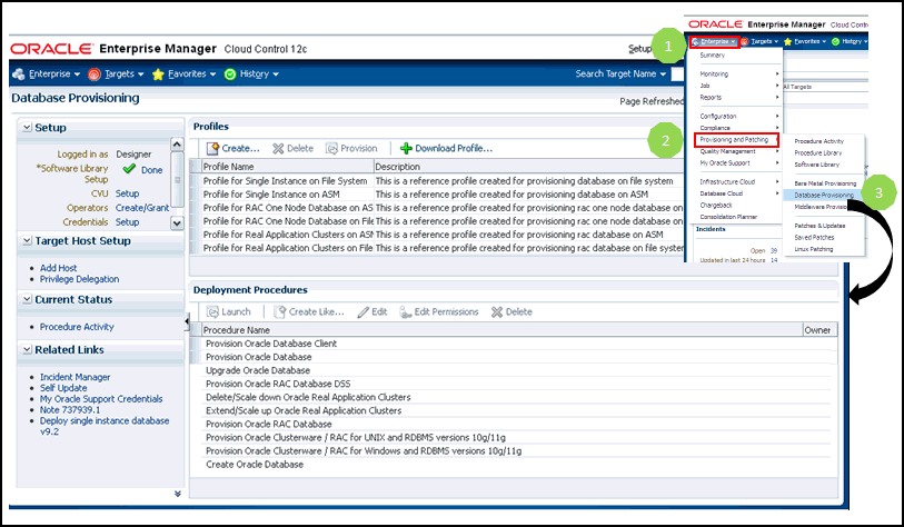 Database Provisioning screen