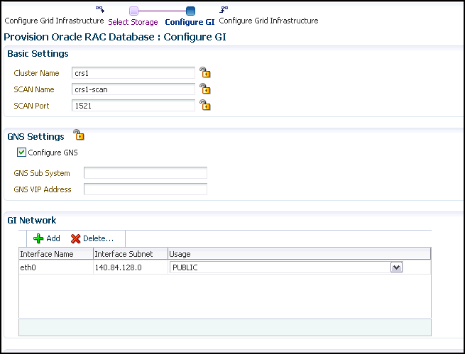 Grid Infrastructure Storage Settings