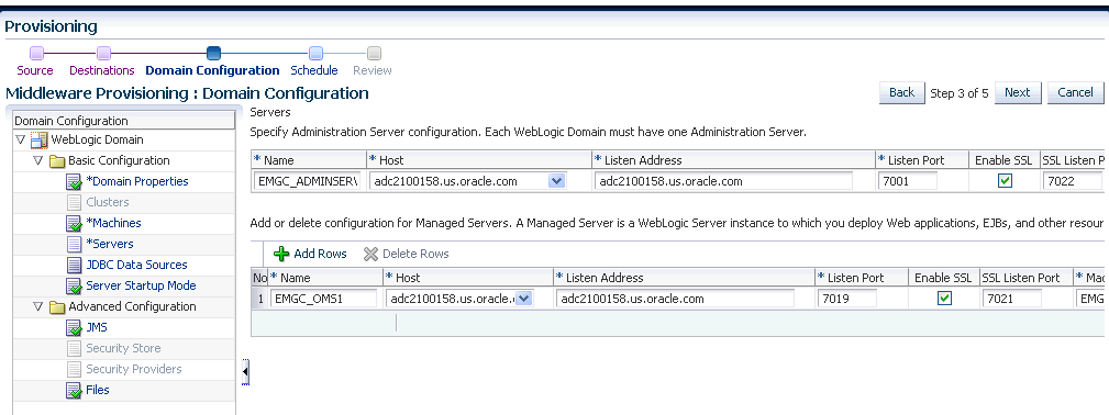 Domain Configuration: Servers