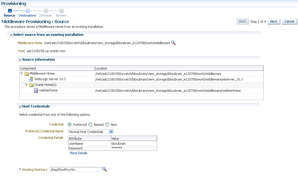 Middleware Provisioning: Source Page