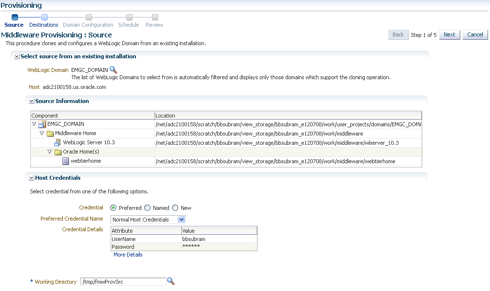 Middleware Provisioning: Source Page