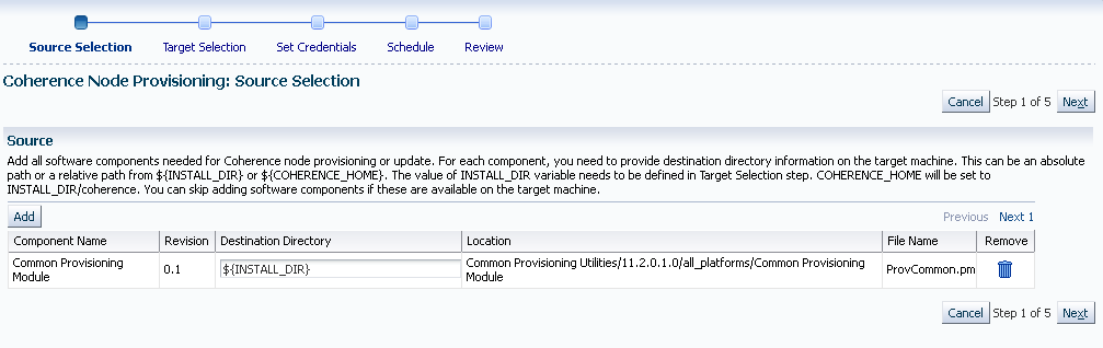 Source Selection Page