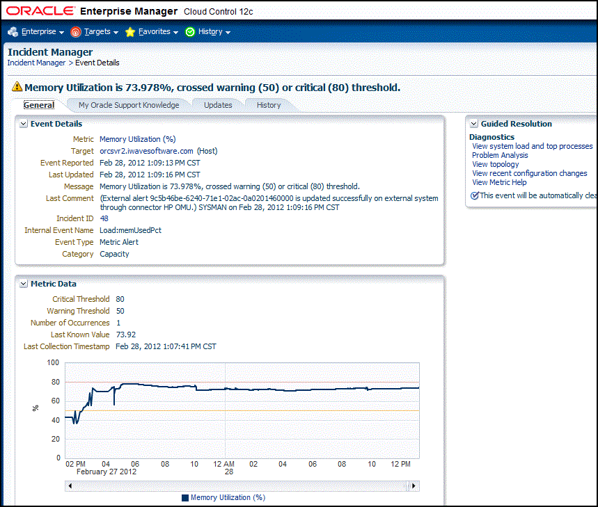 Shows contents of General tab of Event Details page.