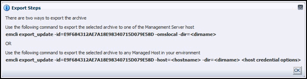 Shows example commands to export selected archive.