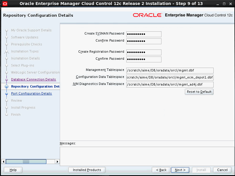 Repository Configuration Details Screen