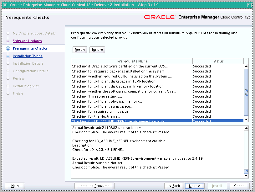 Prerequisite Checks Screen