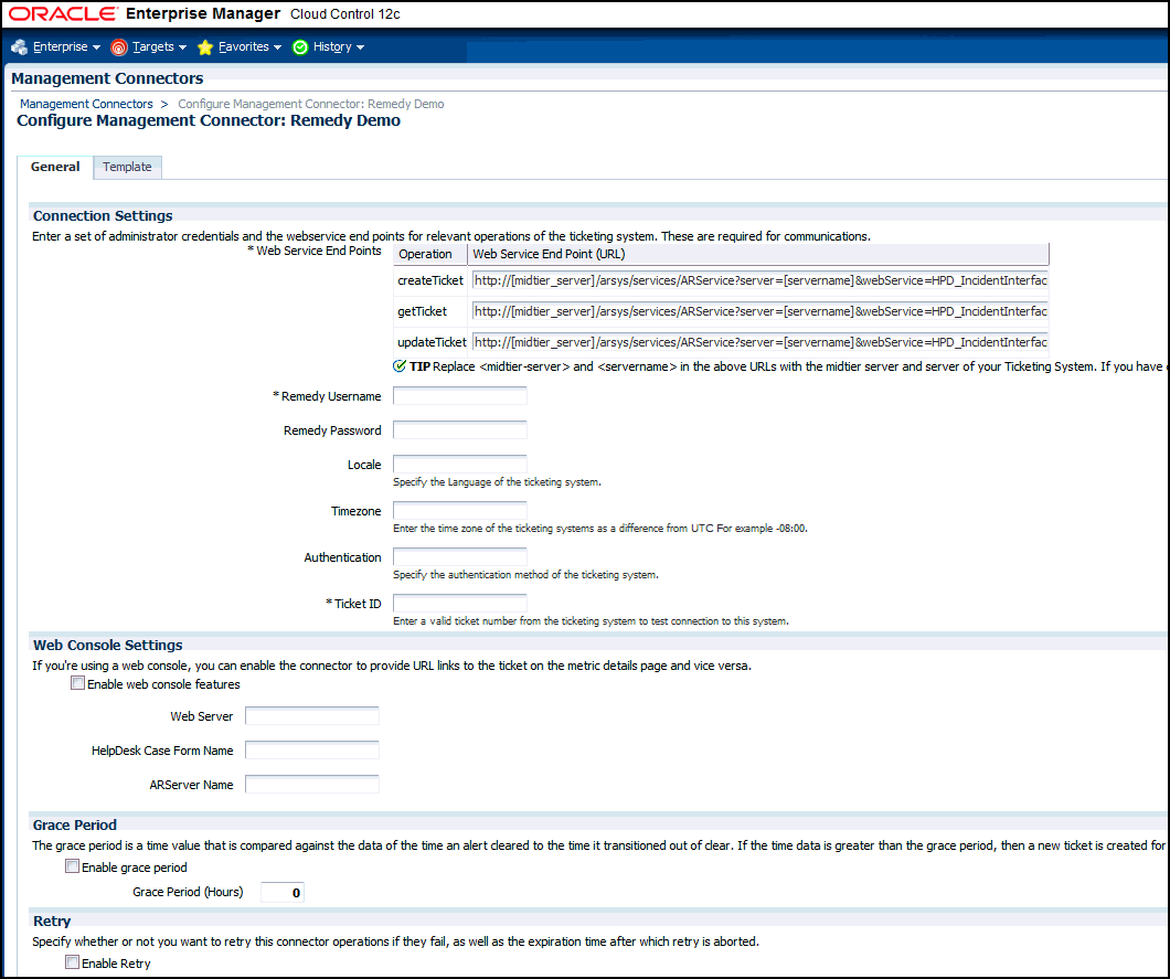 Shows example input on General tab.