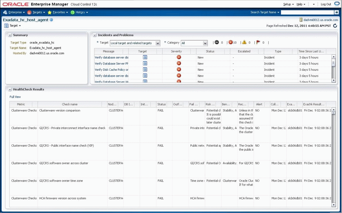 Oracle Exadata Healthchecks Report Results Example