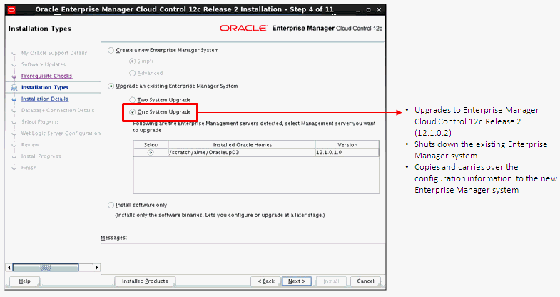 Install Screen for 1-System Upgrade Approach
