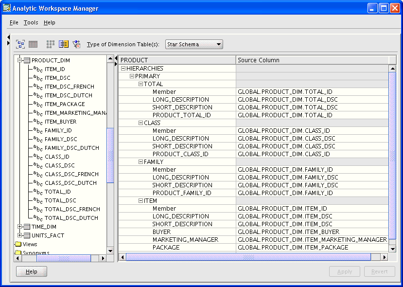 Dimension mapping in tabular view