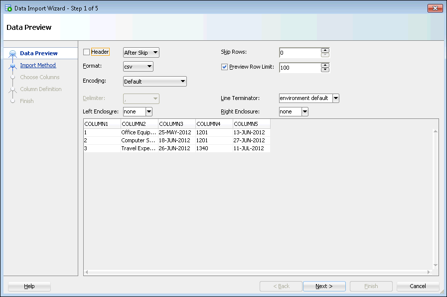 Description of the illustration sqld_import_wiz_1of5_new.gif follows