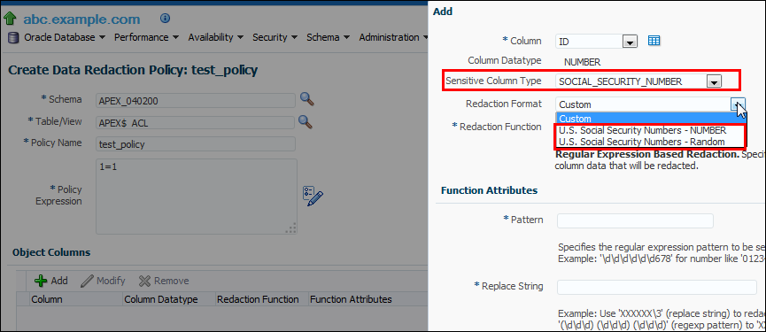 Description of "Figure 11-1 Oracle Data Redaction Formats Filtered on the Basis of Sensitive Column Types" follows