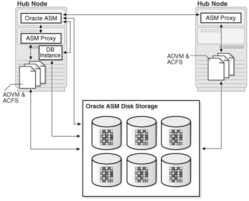 Description of "Figure 3-2 Oracle ACFS and Oracle ADVM in Oracle Flex ASM" follows