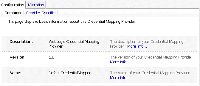 DefaultCredentialMapper Administration Console Page