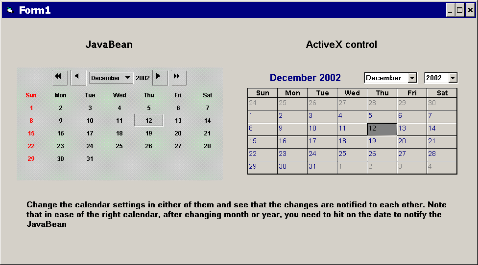Sample calendar window