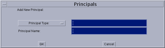 Principals dialog to add a principal