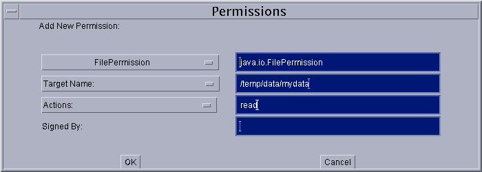 Permissions dialog showing the new permission to be added