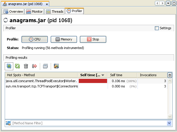 screenshot of Profiler tab showing CPU profiling